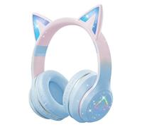 Caijin Kids Bluetooth Headphones, Cat-Ear LED Lights, Bluetooth 5.3 Stereo, Adjustable Headband, 85dB Volume Limit, Foldable, TF Card/Wired/Bluetooth Modes, Compatible with PC, Phone, iPad