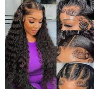 Caijuxing Deep Wave Lace Front Wig Human Hair 200 Density 13x4 HD Transparent Lace Frontal Wig Human Hair Pre Plucked Deep Curly Glueless for Black Women Natural Color (30 Inch