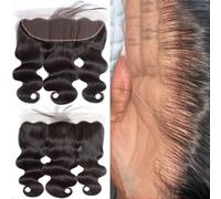 Caijuxing Lace Front 13x4 Body Wave Transparent Lace Front High Resolution 13x4 with Bangs Baby Hair 100% Remy Human Hair Density