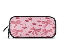 Caikeny Pencil Case Pink Bow Cherry Red Pen Bag Large Capacity Pencil Box Pen Pouch with Zipper Cosmetic Organizer for Kids Teens Adults