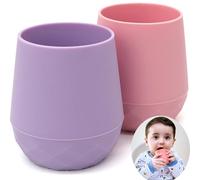 CAIKEZI 2 Pack Silicone Baby Cups 6-12 Months, Tiny Cup for 4 Months+ | Open Cup for Baby Girl Gift Baby Essentials Baby Led Weaning Supplies 2oz (Lilac Blush)