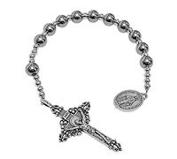 CAIKEZI lulucross Stainless Steel Beads One Decade Pocket Rosary with Miraculous Medal (Silver)