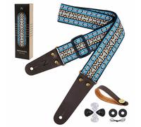 CAIKEZI Nefelibata Guitar Strap, 2" Cotton Embroidery Guitar Straps, Full Grain Leather Ends with Hidden Pocket, for Bass, Electric and Acoustic Guitars, Strap Button, Strap Locks and Guitar Picks