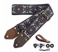 CAIKEZI Nefelibata Guitar Strap,Jacquard Embroidery Cotton Guitar Straps with Crazy Horse Leather Ends for Bass, Electric & Acoustic, Best Gifts for Kids, Guitarists(Brown flower embroidery)