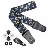 CAIKEZI Nefelibata Japanese Cotton Guitar Strap for Acoustic Guitar, Ukulele, Free Headstock Strap Adapter with Buckle, Guitar Picks and Strap Lock(Sakura Indigo)