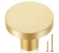 CAIKEZI QOGRISUN 25-Pack Solid Brass Cabinet Knobs, 1-Inch Diameter, Round Gold Dresser Drawer Pulls Handles, Modern Kitchen Hardware, Brushed Brass Finish