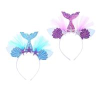 CAILI 2 Pieces Mermaid Tail Headband Sequin Hairband Mermaid Hair Accessories Theme Party Supplies for Kids Girls Women Fancy Dress（Purple & Blue）