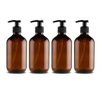 CAILI Amber Soap Dispenser, 4 Pieces Classical 500ML Large Capacity Empty Bottles Soap Lotion Dispenser Bath Accessories with Black Lotion Pumps