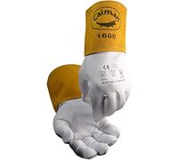 Caiman Premium Goat Grain TIG Welding Gloves, 4-Inch Gold Extended Cuff, Unlined, White/Gold, Large (1600-5)