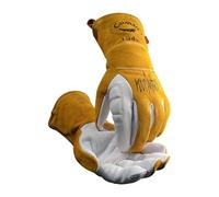 Caiman White/Gold Goat Grain Kontour Welding Gloves Arched Wrist Unlined Palm with Insulated Back/Padded Palm/Reinforced Side, XL