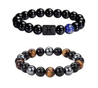 Caimeytie Set of 2 Men's Bracelet Adjustable Elastic Beads Bracelet Constellation Signs of Zodiac Lucky Bracelet 21.5CM Pisces