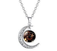 Caimeytie Women's Necklace Moon Pendant Constellation Signs of Zodiac Clear Glass Charm Time Gems Serie Leo