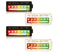 CAINCAY Social Battery Pins, Set of 4 Interactive Apparel Pins, 7 Emotional States, Black & White, Metal, Unisex, APPAREL_PIN