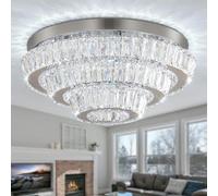Cainjiazh 16.5" Crystal Chandelier LED Crystal Ceiling Light 3 Layers Flush Mount Chandeliers Ceiling Light Fixtures Modern Chandelier Lighting for Bedrooms Living Room Dining Room (6500K Cool White)