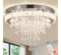 Cainjiazh 18" Dimmable Crystal Chandeliers Modern Chandeliers Flush Mount Crystal Ceiling Light Remote Control Chandelier with 5 Tier Drops for Hallway Bedroom Dining Room Living Room