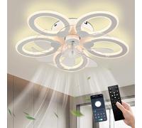 Cainjiazh 51cm Ceiling Fan with Light Low Profile Flush Mount Bladeless LED Fan Light, Dimmable Remote & App Control 6 Speeds Reversible Timer & Memory Modern Fan Light for Bedroom/Living Room White