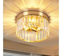 Cainjiazh 9.8" Chandelier Crystal Chandelies Ceiling Lighting Fixtures Flush Mount Ceiling Light E14 Round Modern Light Fittings for Kitchen Hallway Living Room Bedroom Hall Home Decoration(Gold)