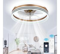 Cainjiazh Ceiling Fans with Lights Fandelier Modern Ceiling Fan Dimmable Low Profile Ceiling Fan Flush Mount Bladeless Chandelier Fan Ceiling Fan Lights for Bedroom Kitchen and Living Room(50cm Gold)