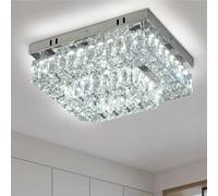 Cainjiazh Crystal LED Ceiling Light Flush Mount Rectangular Chandelier K9 Crystal 2-Tiers Chandelier Ceiling Lamp Fixtures for Living Room Dining Room Kitchen Bedroom Hallway 6500K Cool White