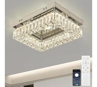 Cainjiazh Dimmable Modern Chandelier LED Crystal Ceiling Light Rectangular Close to Ceiling Light Flush Mount K9 Crystal Remote & App Control 2700K-6500K Lighting for Living Room Bedroom Hallway