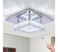Cainjiazh Dimmable Modern Crystal Chandeliers LED Mini Ceiling Light with Remote Flush Mount Small Chandelier for Hallway Foyer Kitchen,Stair,Closet,3 Colors Adjustable, Memory Function