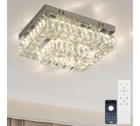 Cainjiazh Dimmable Modern LED Crystal Ceiling Light 2-Tiers Rectangular Close to Ceiling Light Flush Mount Chandelier K9 Crystal Remote App Control Lighting for Living Room Bedroom Hallway