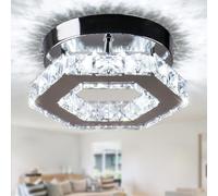 Cainjiazh Mini Chandelier Crystal LED Ceiling Light Fixture Modern Pendant Lamp Semi Flush Mount Crystal Ceiling Lighting for Hallway Staircase Staircase Kitchen Bedroom Dinning Room(Cool White)