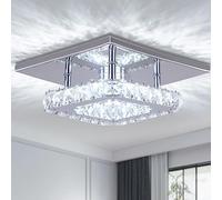 Cainjiazh Modern Mini Led Chandelier Small Crystal Chandeliers LED Ceiling Light Semi Flush Mount Light Fixture for Foyer Entryway Crystal Hallway Bedroom,7.9",3 Colors Adjustable