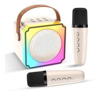Caiord Mini Karaoke Machine for Kids,Portable Bluetooth Karaoke Machine with 2 Wireless Microphones, Kids Karaoke Machine for Birthday Home Party,Gift for Girls Boys（Beige）