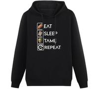 caipiao Ark Survival Evolved Eat Sleep Tame Repeat Mens Hoodies Black Sweatshirts Size S