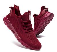 CAIQDM Mens Trainers Running Shoes Leisure Sneakers Mesh Walking Gym Tennis Shoes Lightweight Breathable Sports Outdoor Fitness Jogging Wine Red 9.5 UK