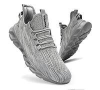 CAIQDM Mens Trainers Running Shoes Leisure Sneakers Mesh Walking Gym Tennis Shoes Lightweight Breathable Sports Outdoor Fitness Jogging Grey 10.5 UK