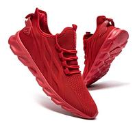 CAIQDM Mens Trainers Running Shoes Leisure Sneakers Mesh Walking Gym Tennis Shoes Lightweight Breathable Sports Outdoor Fitness Jogging Red 7 UK
