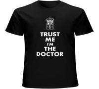 CAIQI Trust Me I'm The Doctor Dr Police Telephone Box Who Fan Mens Gift Top Vintage T Shirt Short Sleeve Funny Top Black L