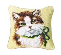 CAIRF Cat Pattern B DIY Latch Hook Kits Latch Hook Pillow Case Kits Embroidery Kits Pattern Printed Throw Pillow Case Cushion Cover Latch Hook Cushion Kits, 43 X 43 cm