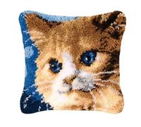 CAIRF Cat Pattern C DIY Latch Hook Kits Latch Hook Pillow Case Kits Embroidery Kits Pattern Printed Throw Pillow Case Cushion Cover Latch Hook Cushion Kits, 43 X 43 cm