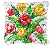 CAIRF Colourful Tulip Pattern A DIY Latch Hook Kits Pillow Case Embroidery Set Pattern Printed Throw Pillow Case Cushion Cover DIY Latch Hook Kits, 43 X 43 cm