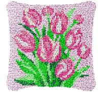 CAIRF Colourful Tulip Pattern B DIY Latch Hook Kits Pillow Case Embroidery Set Pattern Printed Throw Pillow Case Cushion Cover DIY Latch Hook Kits, 43 X 43 cm
