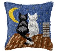 CAIRF Latch Hook Kit Cat in The Moonlight Pattern B Latch Hook Cushion Kits DIY Needlework Crafts Cover Case Latch Hook Kits for Aadults, 43 X 43 cm