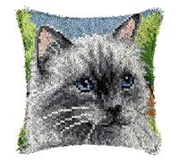 CAIRF Latch Hook Kit Cuddly Cat Pattern A Latch Hook Cushion Kits Latch Hook Kits for Aadults DIY Needlework Crafts Cover Case, 43 X 43 cm