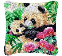 CAIRF Latch Hook Kit Cute Panda Pattern A Latch Hook Cushion Kits Latch Hook Kits for Aadults DIY Needlework Crafts Cover Case, 43 X 43 cm