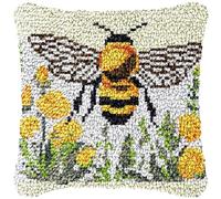 CAIRF Latch Hook Kit Hardworking Bee Pattern C Latch Hook Cushion Kits Latch Hook Kits for Aadults DIY Needlework Crafts Cover Case, 43 X 43 cm