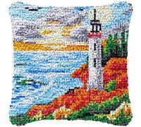 CAIRF Latch Hook Kit Lighthouse Pattern D Latch Hook Cushion Kits Latch Hook Kits for Aadults DIY Needlework Crafts Cover Case, 43 X 43 cm