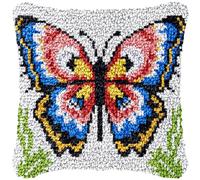 CAIRF Latch Hook Kit Pretty Butterfly Pattern A Latch Hook Cushion Kits Latch Hook Kits for Aadults DIY Needlework Crafts Cover Case, 43 X 43 cm