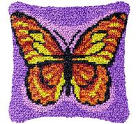 CAIRF Latch Hook Kit Pretty Butterfly Pattern B Latch Hook Cushion Kits Latch Hook Kits for Aadults DIY Needlework Crafts Cover Case, 43 X 43 cm