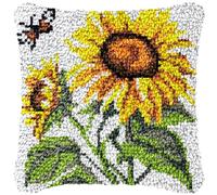 CAIRF Latch Hook Kit Sunflower and Bee Pattern C Latch Hook Cushion Kits Latch Hook Kits for Aadults DIY Needlework Crafts Cover Case, 43 X 43 cm