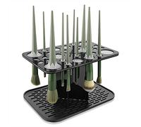 CAIRIAC 28-Hole Makeup Brush Holder - Folding Drying Rack, Upside Down Air Tree Tower Stand Organizer with Mat