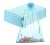 CAIRIAC 8x12 Inch Sheer Organza Mini Gift Bags 50Pcs - Wedding Favor Bags with Drawstring for Bridal Shower, Party Favors, Fruit Protection & Gift Wrapping (Wathet Blue)