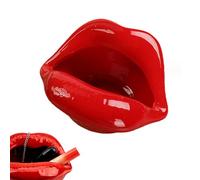 CAIRIAC Ceramic Red Lips Lipstick Ring Holder, Lip ceramic holder, Suitable for Storing Cosmetics, Hair Clips, Jewelry as Gifts for Women, Birthdays, and Valentine's Day (Dark Red)