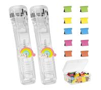 CAIRIAC Clam Clip Dispenser, Plastic Push Stapler, Paperclip Dispensers, Desktop Staplers with Small Colorful Binder Clips 50pcs(2 Pcs, Rainbow)